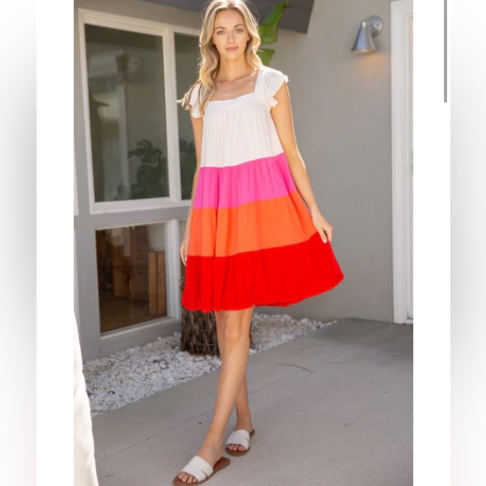 VOY TIERED COLOR BLOCK DRESS S